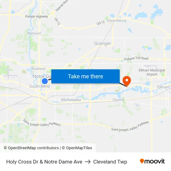 Holy Cross Dr & Notre Dame Ave to Cleveland Twp map