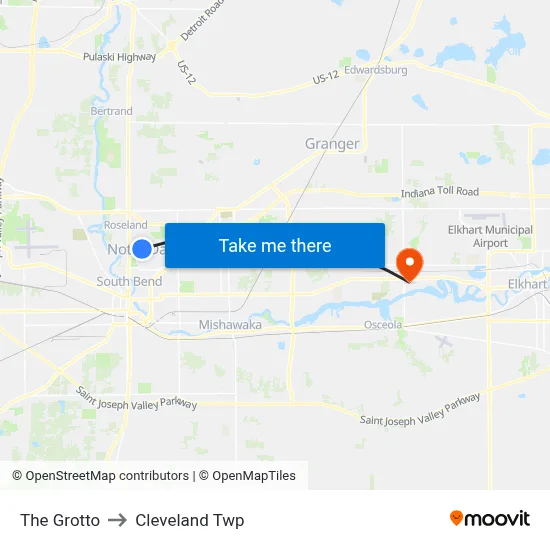 The Grotto to Cleveland Twp map
