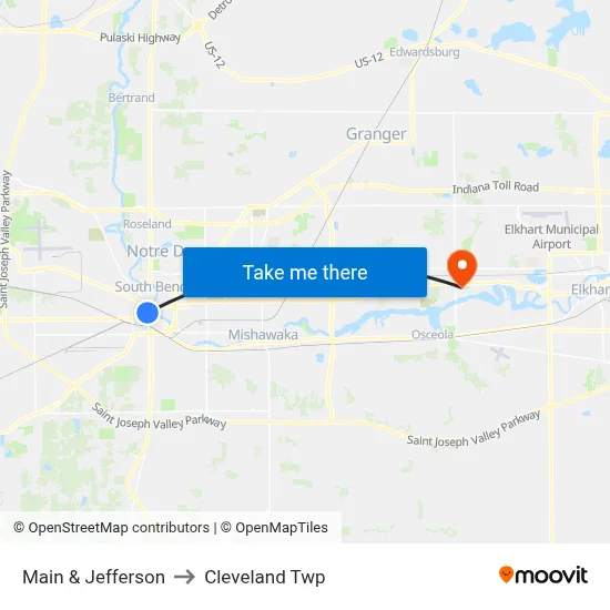 Main & Jefferson to Cleveland Twp map