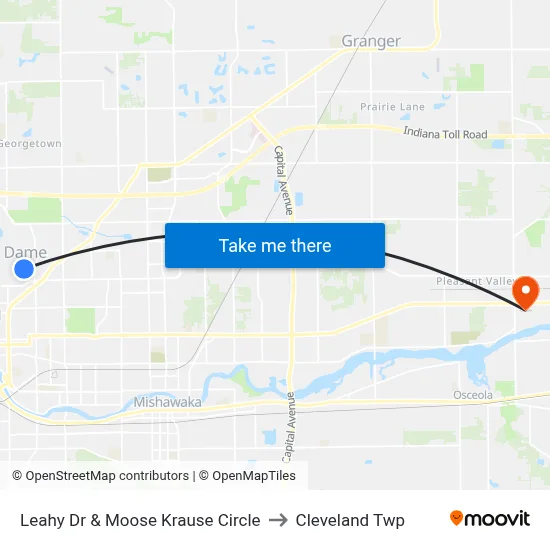 Leahy Dr & Moose Krause Circle to Cleveland Twp map