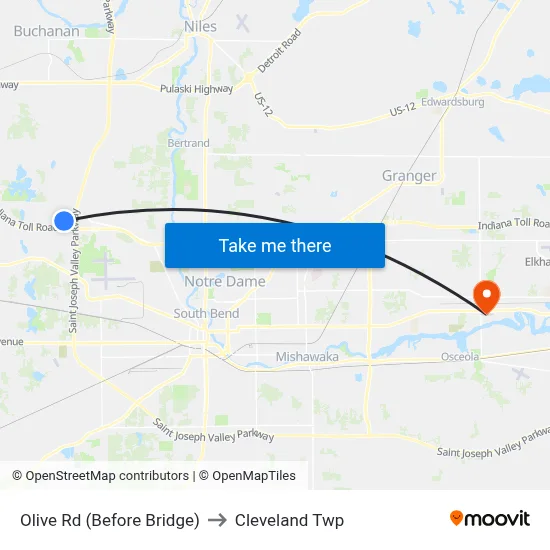 Olive Rd (Before Bridge) to Cleveland Twp map