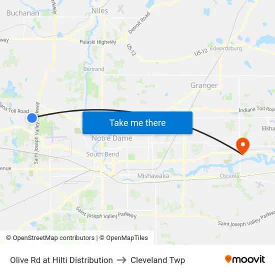 Olive Rd at Hilti Distribution to Cleveland Twp map