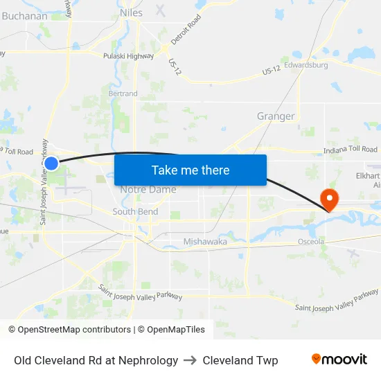 Old Cleveland Rd at Nephrology to Cleveland Twp map