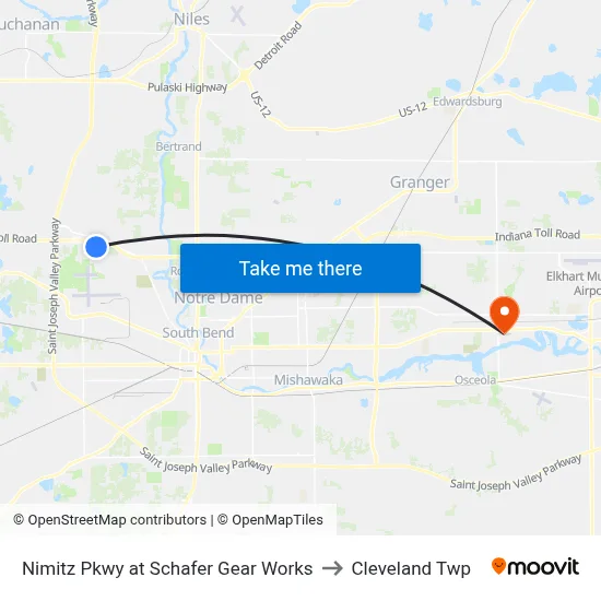 Nimitz Pkwy at Schafer Gear Works to Cleveland Twp map