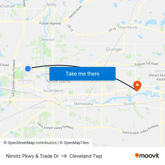 Nimitz Pkwy & Trade Dr to Cleveland Twp map