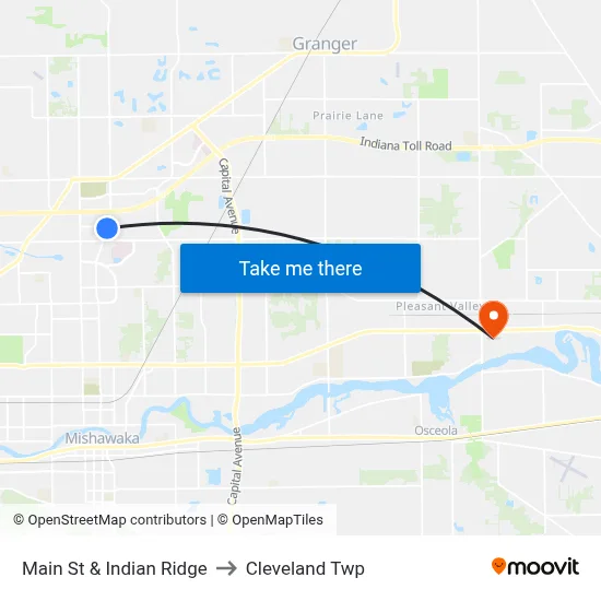 Main St & Indian Ridge to Cleveland Twp map