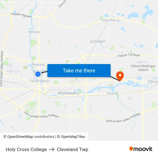 Holy Cross College to Cleveland Twp map