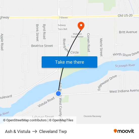 Ash & Vistula to Cleveland Twp map