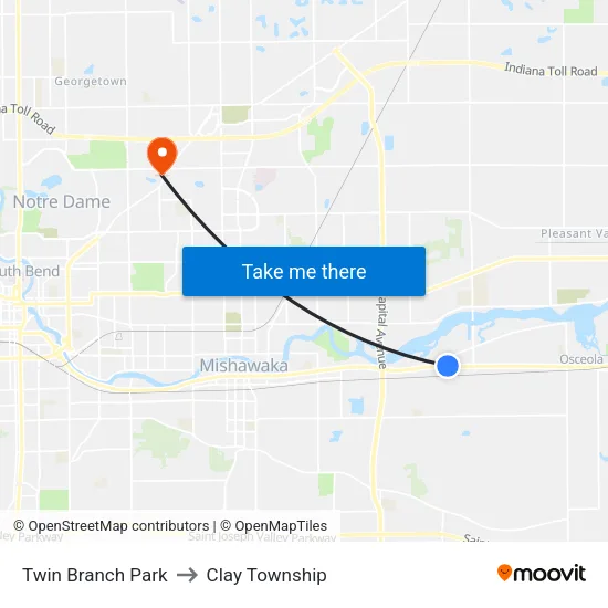Twin Branch Park to Clay Township map