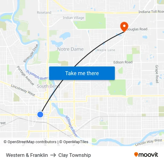 Western & Franklin to Clay Township map