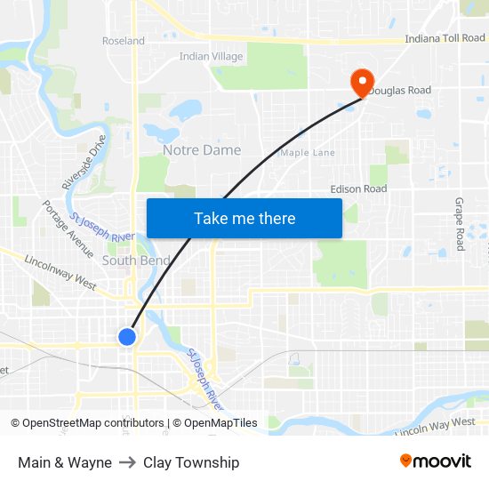 Main & Wayne to Clay Township map