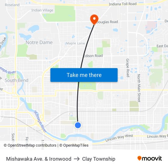 Mishawaka Ave. & Ironwood to Clay Township map