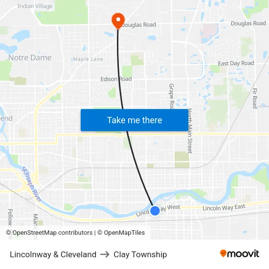 Lincolnway & Cleveland to Clay Township map