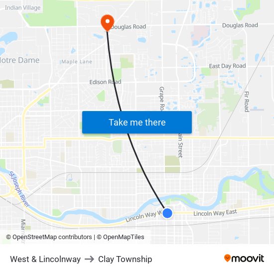 West & Lincolnway to Clay Township map