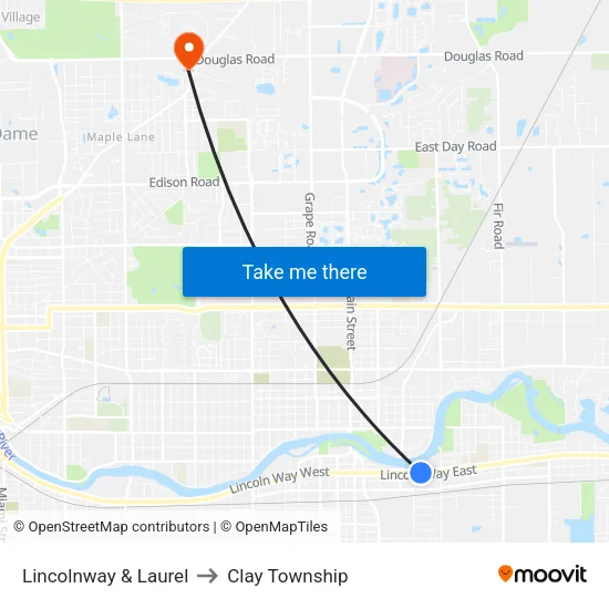 Lincolnway & Laurel to Clay Township map