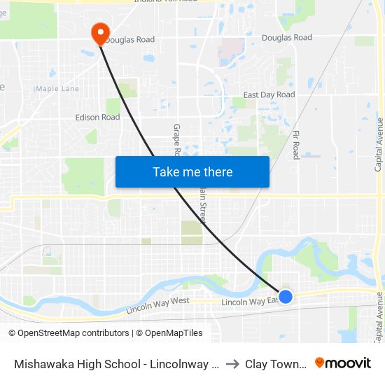 Mishawaka High School - Lincolnway & Mason to Clay Township map