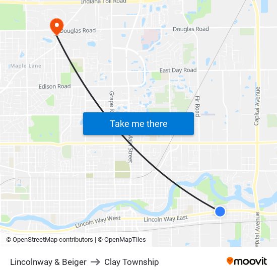 Lincolnway & Beiger to Clay Township map