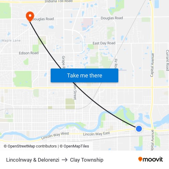 Lincolnway & Delorenzi to Clay Township map