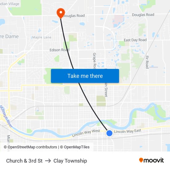 Church & 3rd St to Clay Township map