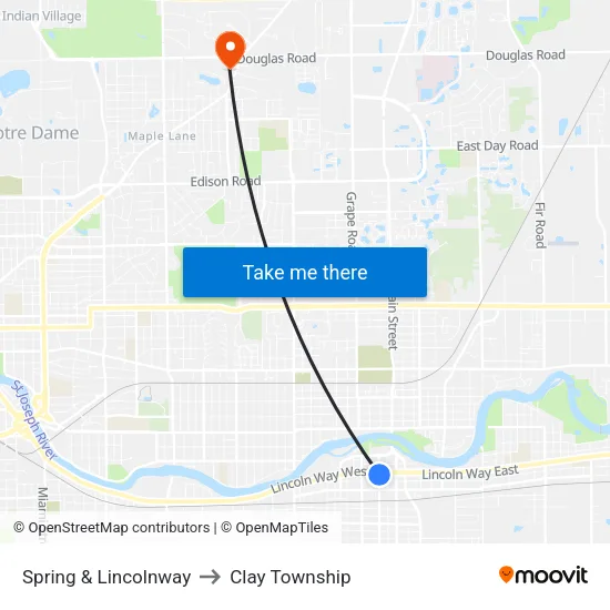 Spring & Lincolnway to Clay Township map