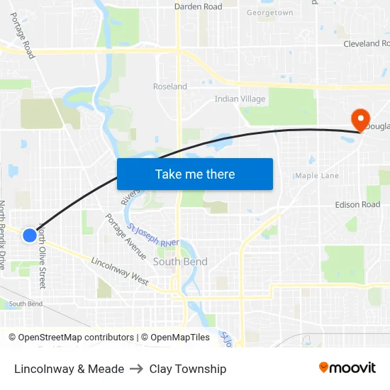 Lincolnway & Meade to Clay Township map