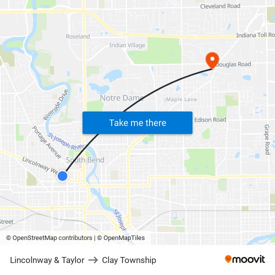 Lincolnway & Taylor to Clay Township map