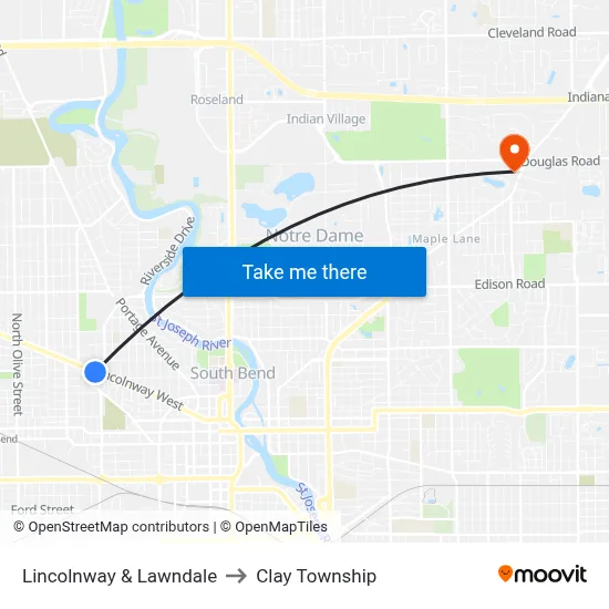 Lincolnway & Lawndale to Clay Township map