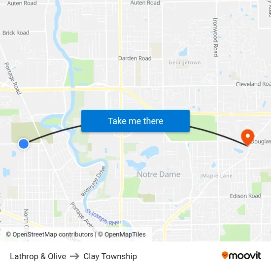 Lathrop & Olive to Clay Township map