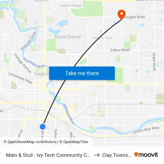 Main & Stull - Ivy Tech Community College to Clay Township map