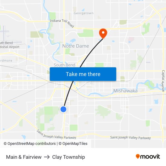 Main & Fairview to Clay Township map