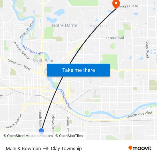 Main & Bowman to Clay Township map