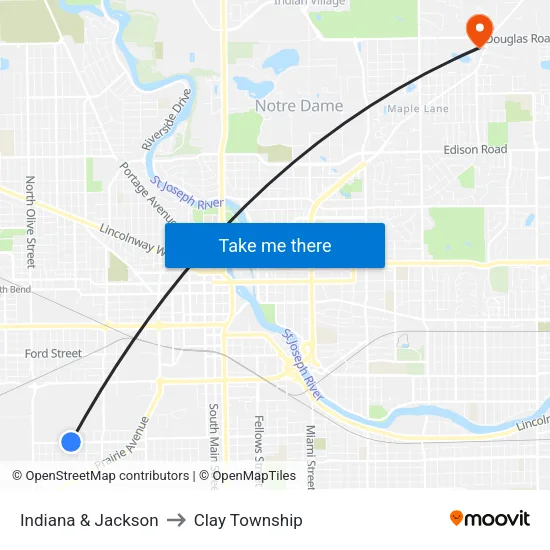 Indiana & Jackson to Clay Township map