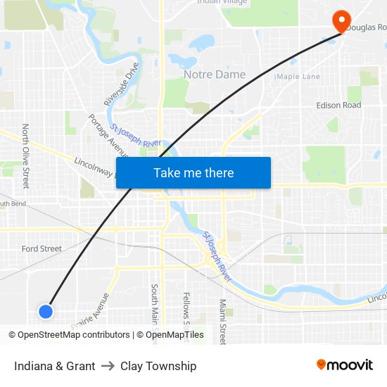 Indiana & Grant to Clay Township map