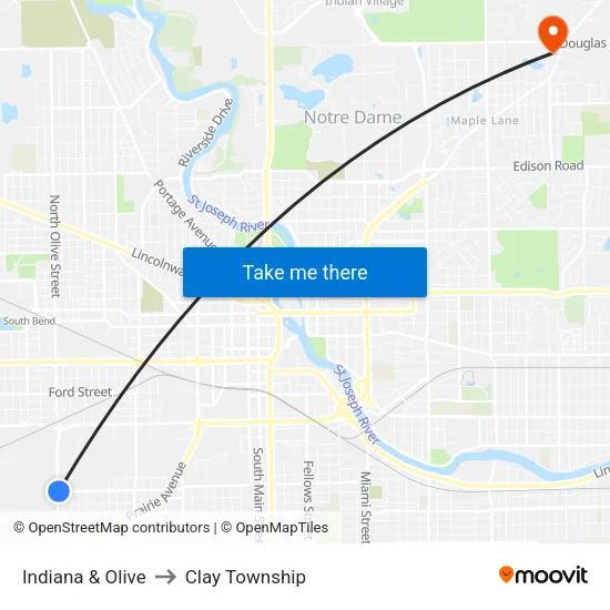 Indiana & Olive to Clay Township map