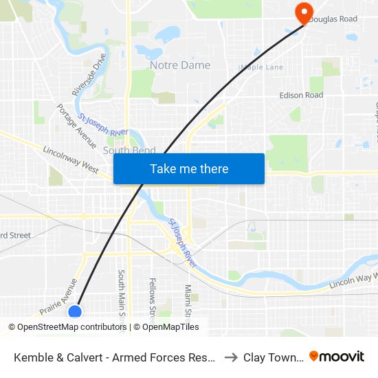 Kemble & Calvert - Armed Forces Reserve Center to Clay Township map