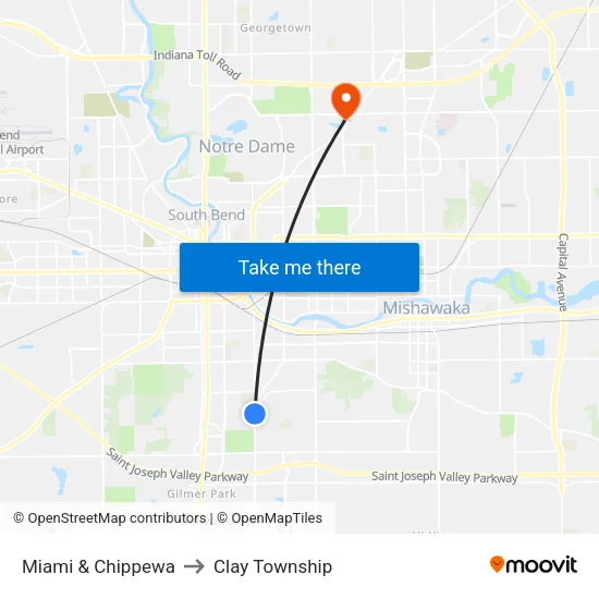 Miami & Chippewa to Clay Township map