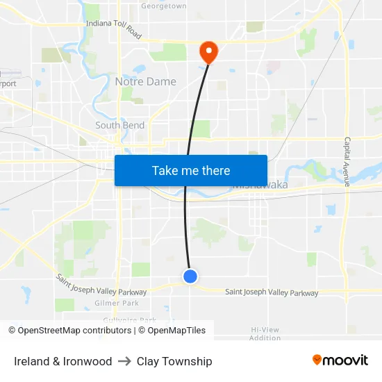 Ireland & Ironwood to Clay Township map