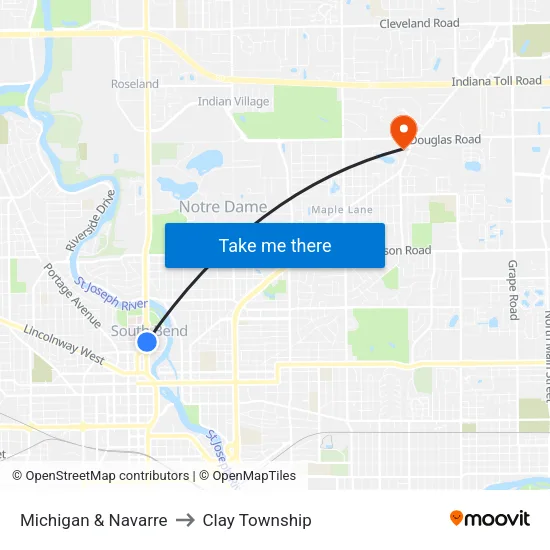 Michigan & Navarre to Clay Township map