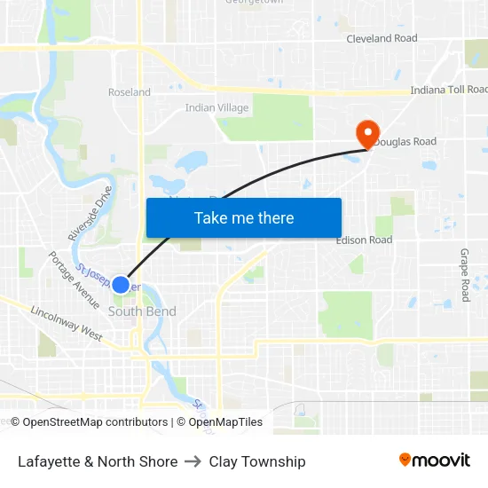 Lafayette & North Shore to Clay Township map