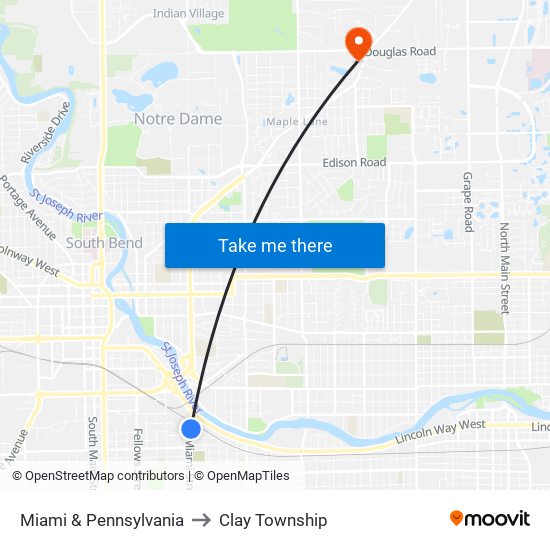 Miami & Pennsylvania to Clay Township map