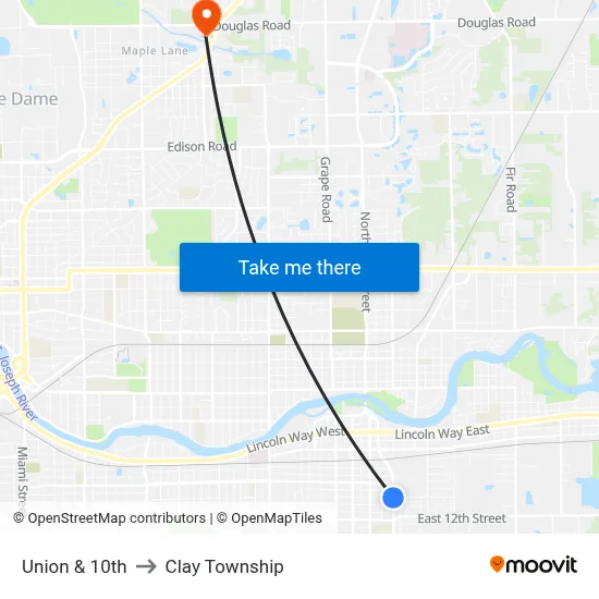 Union & 10th to Clay Township map
