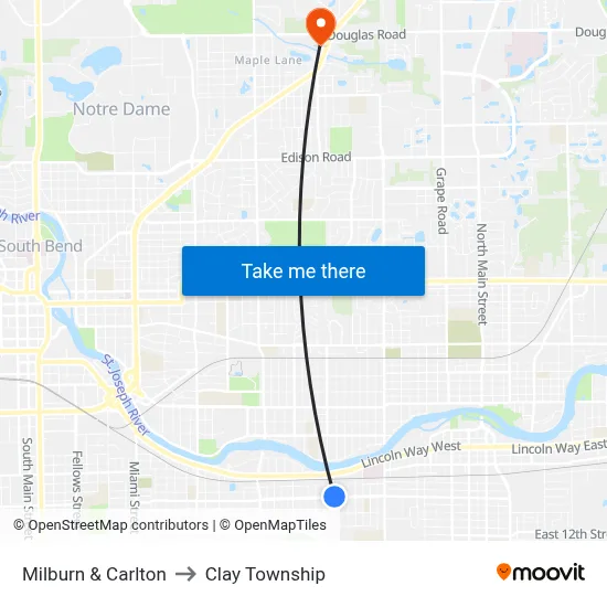 Milburn & Carlton to Clay Township map