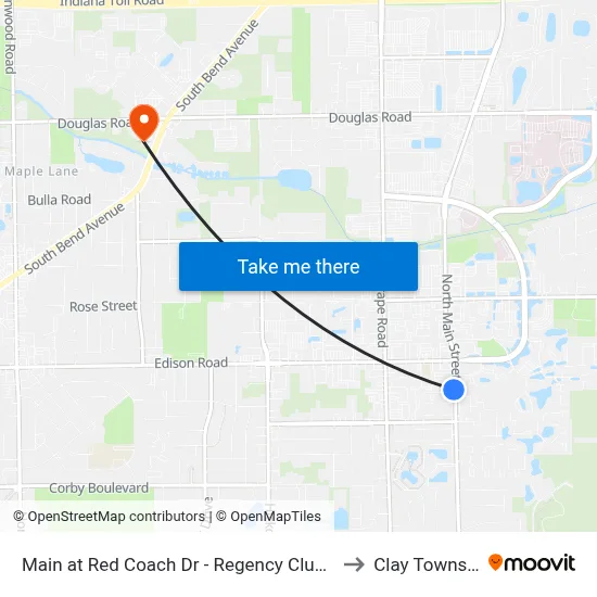 Main at Red Coach Dr - Regency Club Apts. to Clay Township map