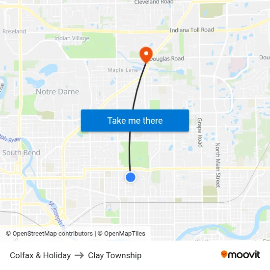 Colfax & Holiday to Clay Township map