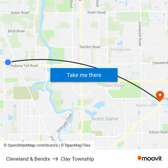 Cleveland & Bendix to Clay Township map