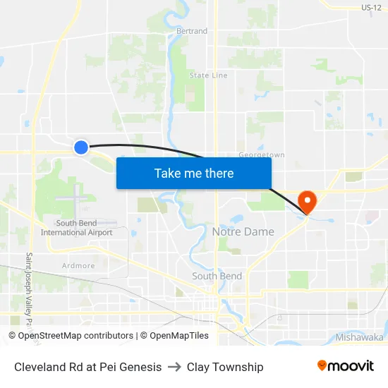 Cleveland Rd at Pei Genesis to Clay Township map