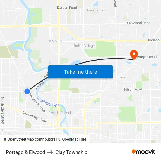 Portage & Elwood to Clay Township map
