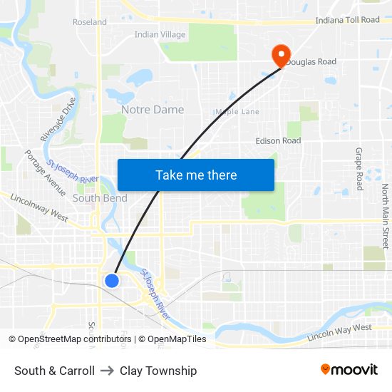 South & Carroll to Clay Township map