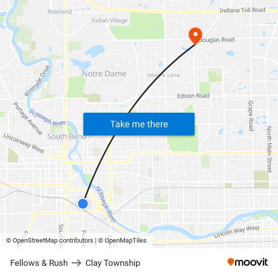 Fellows & Rush to Clay Township map