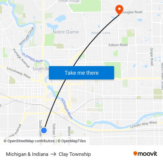 Michigan & Indiana to Clay Township map